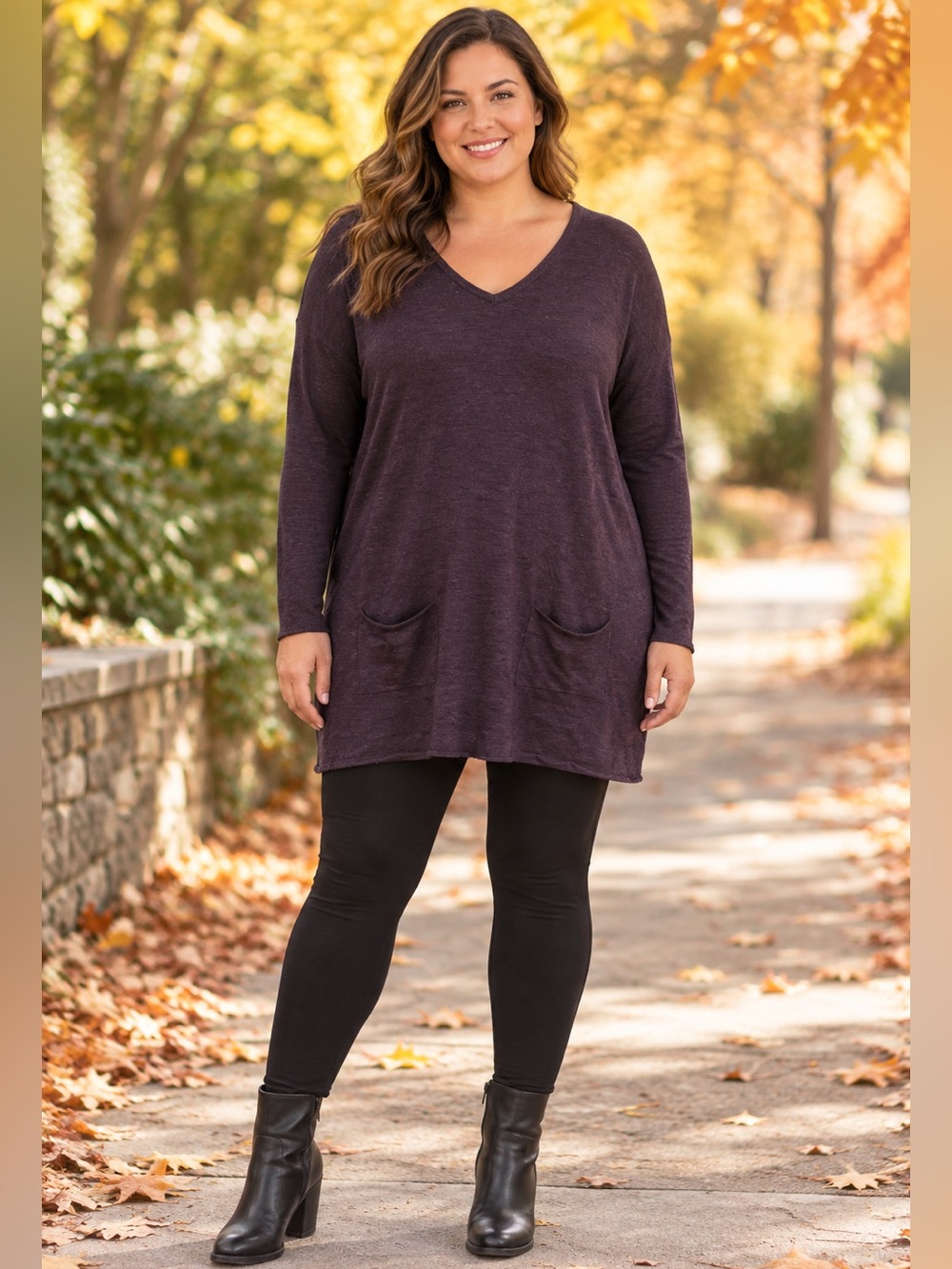 Original by Nicole Miller Merino Wool Purple Pocket Tunic Sweater Large